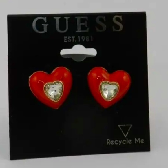 Guess Jewelry - Guess Crystal and Red Heart Post Earrings